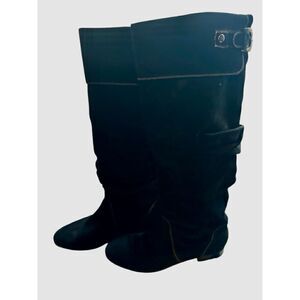 Johnston & Murphy black suede slouchy knee-high boots 7M pull-on casual